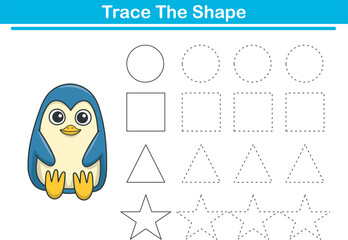 Tracing lines of different shape for kids with penguins. Vector Illustration