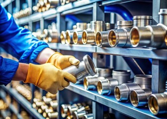 Close-Up Stockroom Inventory: Carefully Selecting Industrial Pipe Fittings