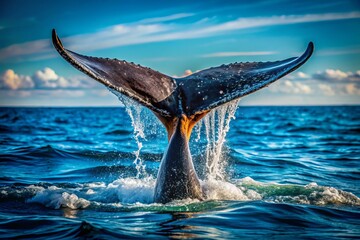 Fototapeta premium Close-Up Whale Tail Fin Ocean Surface Sea Life Marine Mammal Underwater Wildlife Photography