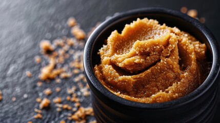 Close-up RAW Style of Premium Japanese miso paste fermentation, umami flavor