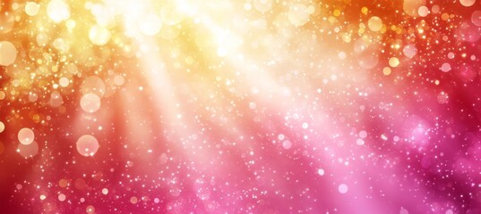 Abstract vibrant background, Pink and yellow bokeh with light ray effect, Festive glowing particles.