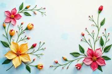 Fototapeta premium Elegant Floral Arrangement with Delicate Paper Flowers on a Light Blue Background