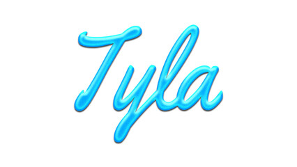 Glowing blue effect of name Tyla on white background.	
