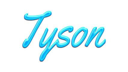 Glowing blue effect of name Tyson on white background.	