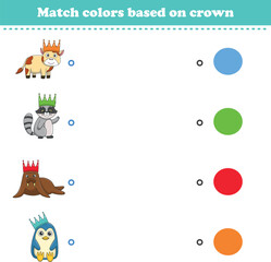 Match the color of the animal's crown. Educational game for color recognition