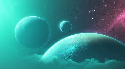 Stunning Digital Painting: Ethereal Planets Glimmering in a Cosmic Nebula. AI Generated