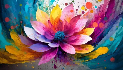 Abstract blend of flower petals and splashes of paint
