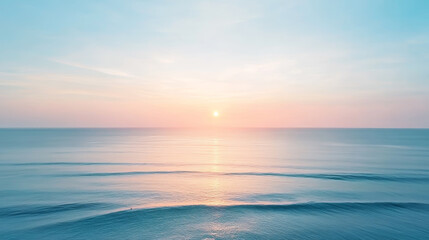 Calm ocean at sunrise with gentle waves under a pastel sky embracing the new day with tranquility
