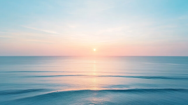 Calm ocean at sunrise with gentle waves under a pastel sky embracing the new day with tranquility - Powered by Adobe