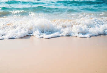 Fototapeta premium A serene beach with gentle waves lapping at the shore, creating a tranquil and calming scene