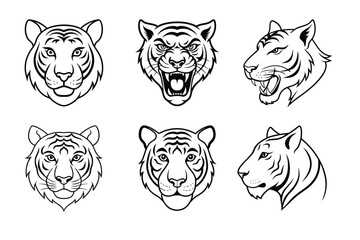 Tiger face liner icon set. Animal head logo vector illustration