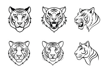Tiger face liner icon set. Animal head logo vector illustration