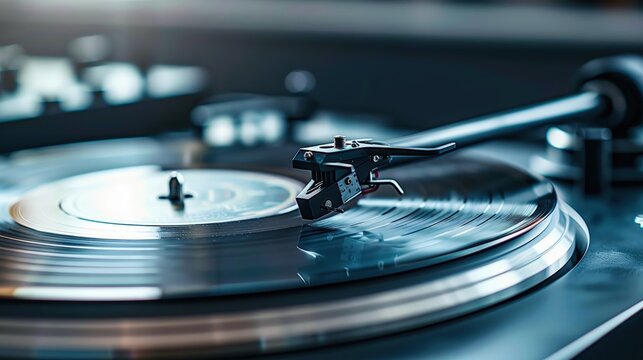 Closeup of a vinyl record spinning on a turntable  ,close-up
