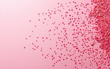 A pastel pink gradient background with scattered heart shapes and a clean area for text, for Saint Valentines Day