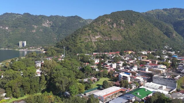 Panajachel, small coast town in lake Atitlan, Guatemala. Aerial