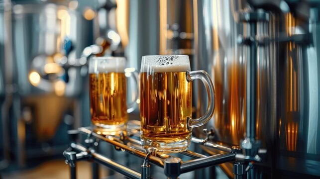 Close-up RAW Style of Craft beer brewing process, small-batch production