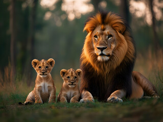 Fototapeta premium Majestic Lion Family Photo