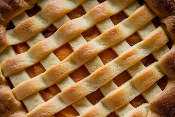 A close-up view of a baked dish, a tart, with a crisscross pattern on its surface