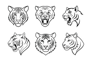 Tiger face liner icon set. Animal head logo vector illustration