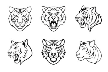 Tiger face liner icon set. Animal head logo vector illustration