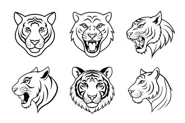 Tiger face liner icon set. Animal head logo vector illustration