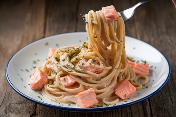 a plate of spaghetti pasta generously coated in a creamy sauce