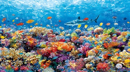 Fototapeta premium Vibrant Coral Reef Tropical Fish Underwater Scene Ocean Life