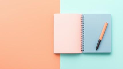 Pastel Notebook with Pen on Split Background