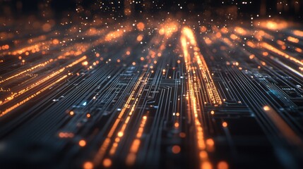 Abstract Digital Circuitry: Glowing Pathways of Data