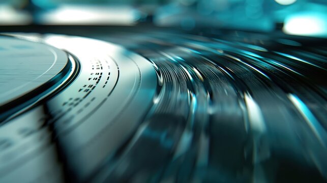 Closeup of a vinyl record spinning on a turntable  ,close-up