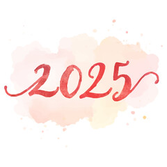 Watercolor painting of the year 2025 in vibrant red hues. This hand-painted number is perfect for New Year's designs, calendars, invitations, or any project related to the year 2025.
