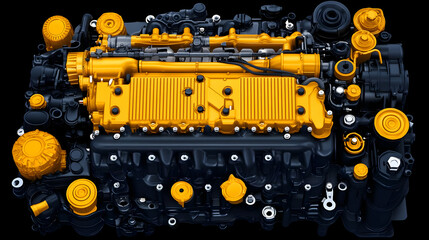 3D Engine Illustration: Black and Gold