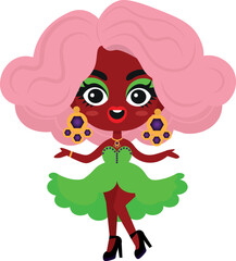Drag queen black artist, diva, cute illustration