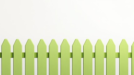 A minimalist green picket fence with a smooth surface, set against a simple white background for a cheerful design