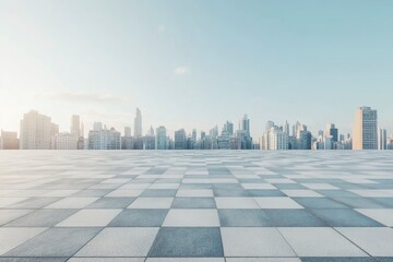 Empty square floor with modern city commercial buildings scenery. Panoramic view. 