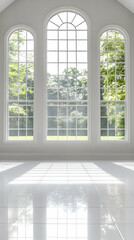 Fototapeta premium Sunlit Room with Arch Windows Background