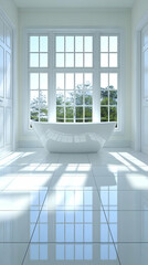 Fototapeta premium White Bathroom 3D Render, Luxurious Tub