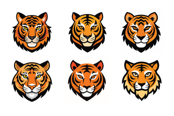 Tiger head mascot icon vector illustration. Animal head logo set