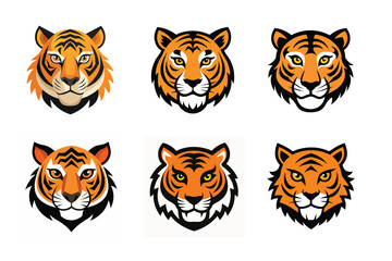 Obraz premium Tiger head mascot icon vector illustration. Animal head logo set