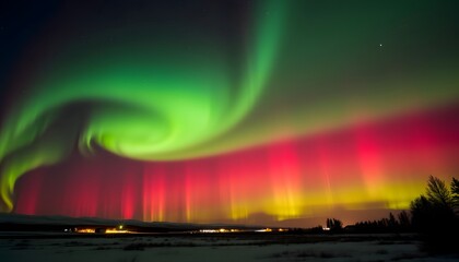 Stunning Aurora Borealis display over a winter landscape