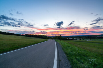 Summer Sunset Over the Road Near Castle Lichtenstein, Germany