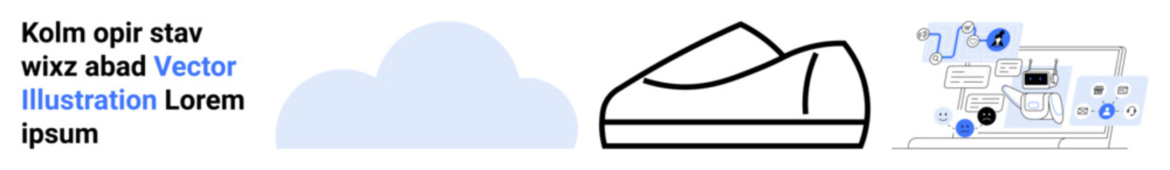 Cloud symbol, sneaker design, tech network. Ideal for data storage, fashion technology, digital solutions, innovation, modern design, tech integration, startups. Landing page