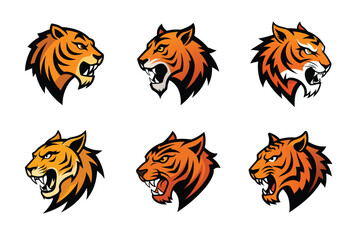 Tiger head mascot icon vector illustration. Animal head logo set