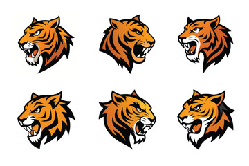 Tiger head mascot icon vector illustration. Animal head logo set