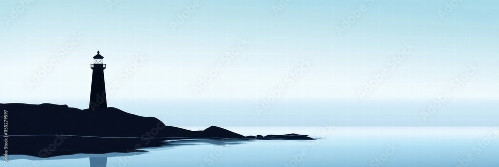 Aufkleber beautiful lighthouse silhouette on a rocky coast with serene ocean backdrop for minimalist template 