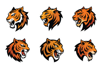 Tiger head mascot icon vector illustration. Animal head logo set