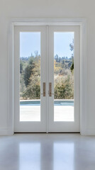 Fototapeta premium White French Doors with Landscape View