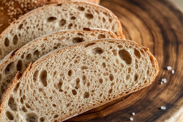 A close-up view of slices of whole grain white bread