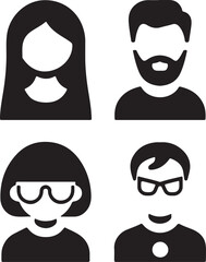 Vector set of different male and female icons in trendy flat style. People heads and faces images collection.