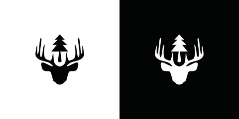 pine tree and deer animal vector logo